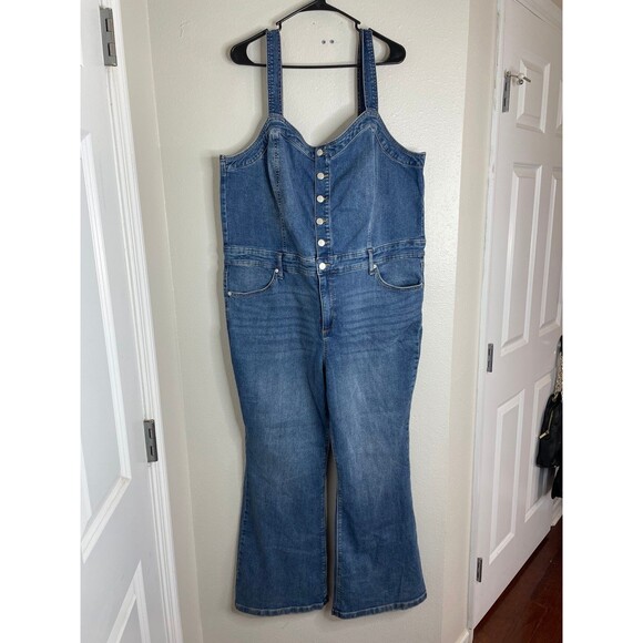Jessica Simpson Plus Size 18W Denim Jumpsuit Overalls Wide Leg Stretch Jean - Picture 1 of 10